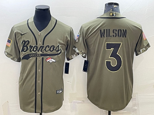 Men's Denver Broncos #3 Russell Wilson Olive 2022 Salute to Service Cool Base Stitched Baseball Jersey - Click Image to Close